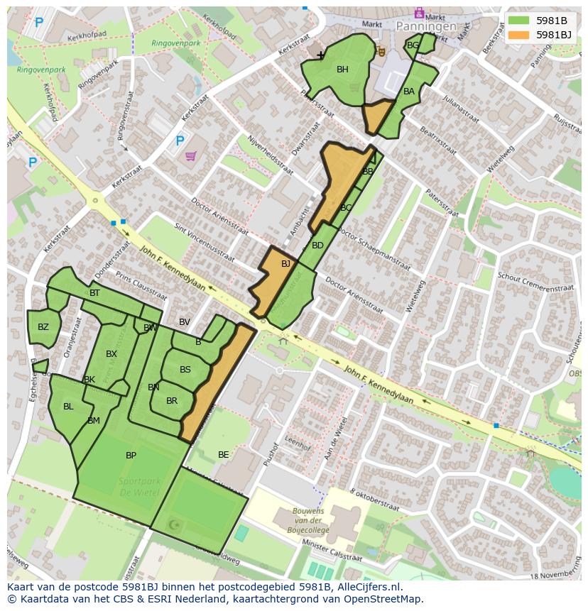 Afbeelding van het postcodegebied 5981 BJ op de kaart.