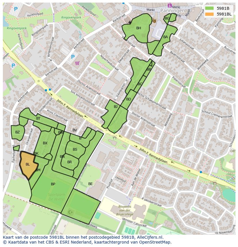 Afbeelding van het postcodegebied 5981 BL op de kaart.