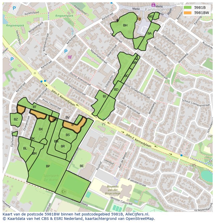 Afbeelding van het postcodegebied 5981 BW op de kaart.