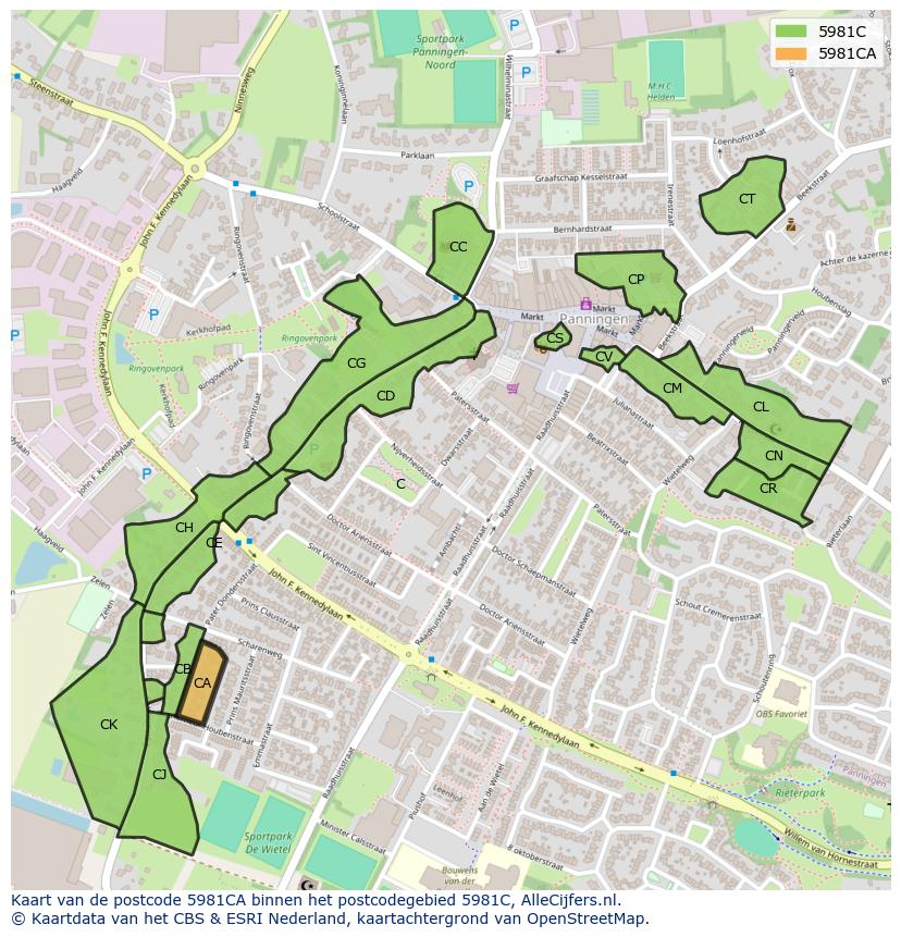 Afbeelding van het postcodegebied 5981 CA op de kaart.
