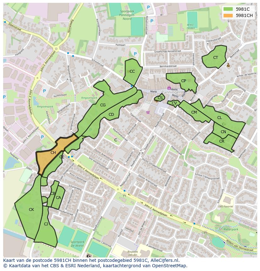 Afbeelding van het postcodegebied 5981 CH op de kaart.