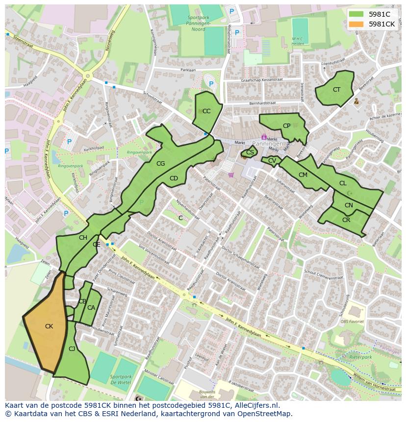Afbeelding van het postcodegebied 5981 CK op de kaart.