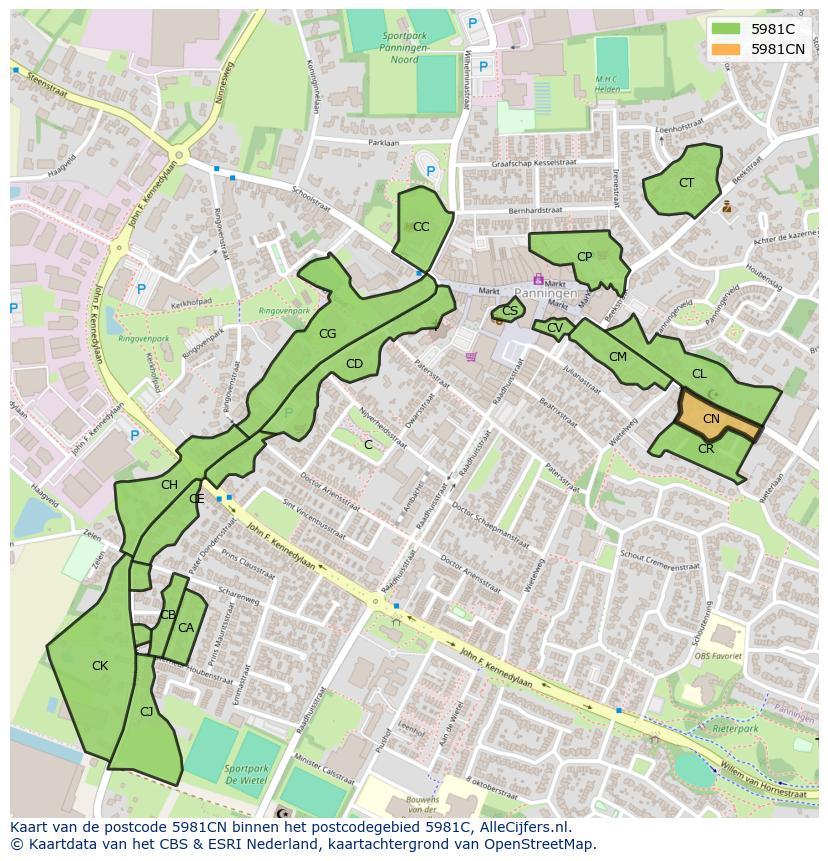 Afbeelding van het postcodegebied 5981 CN op de kaart.