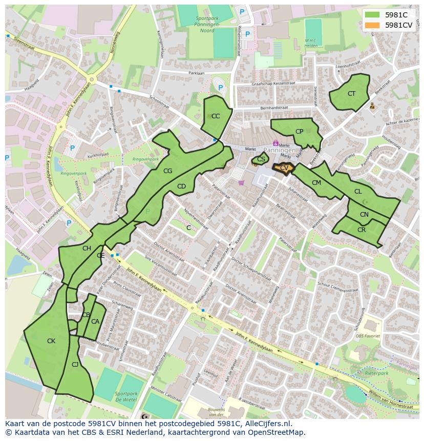 Afbeelding van het postcodegebied 5981 CV op de kaart.