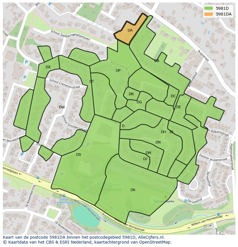 Afbeelding van het postcodegebied 5981 DA op de kaart.