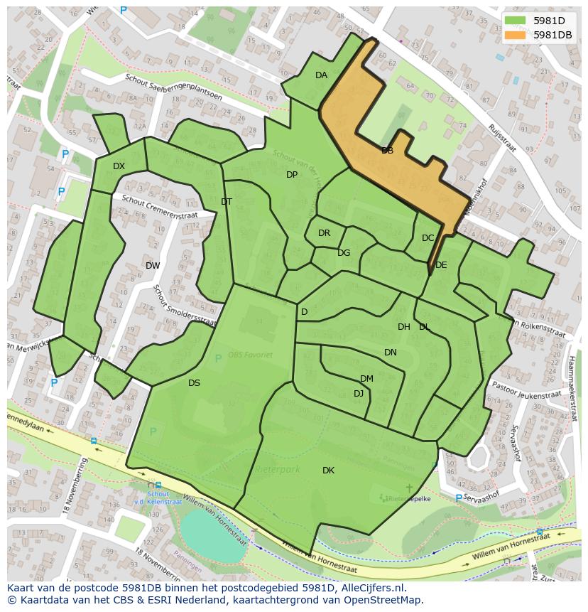Afbeelding van het postcodegebied 5981 DB op de kaart.