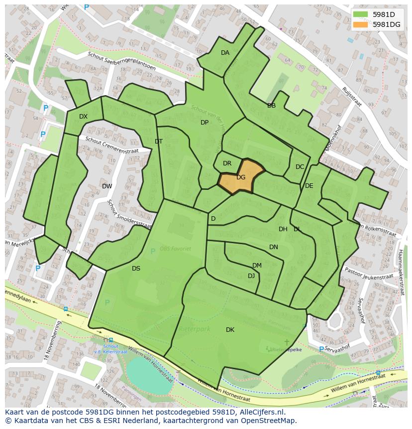 Afbeelding van het postcodegebied 5981 DG op de kaart.