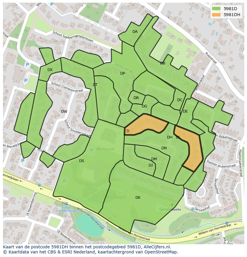 Afbeelding van het postcodegebied 5981 DH op de kaart.