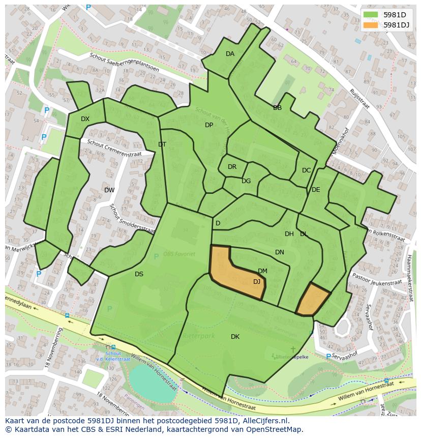 Afbeelding van het postcodegebied 5981 DJ op de kaart.