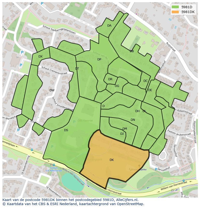 Afbeelding van het postcodegebied 5981 DK op de kaart.