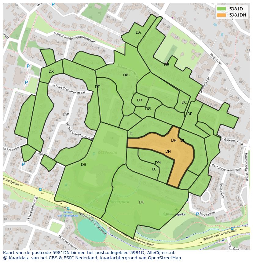 Afbeelding van het postcodegebied 5981 DN op de kaart.