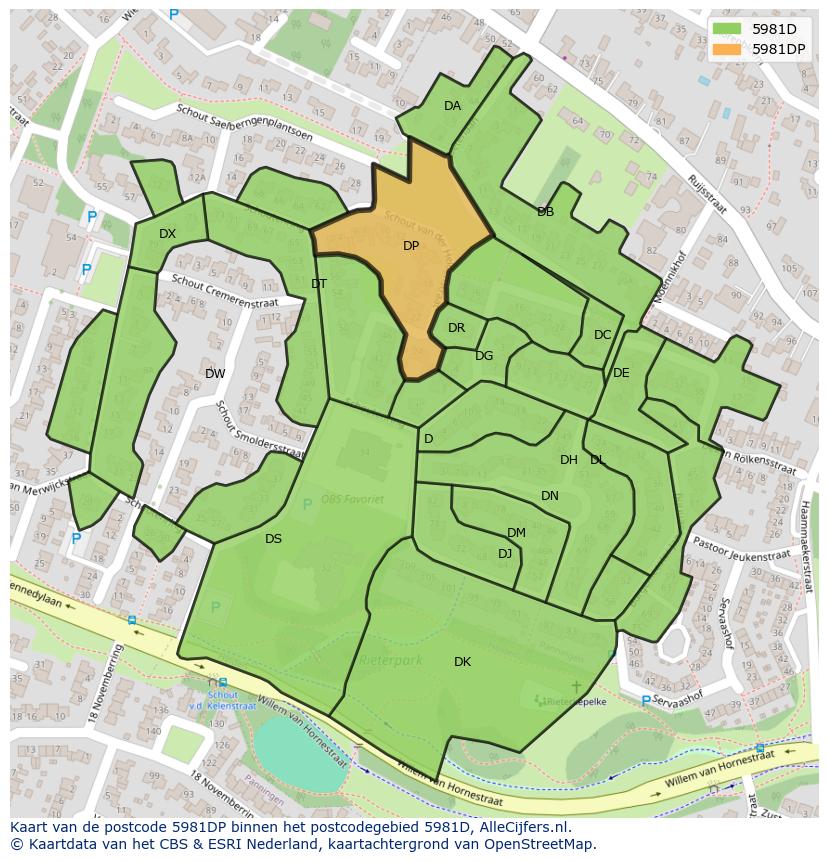 Afbeelding van het postcodegebied 5981 DP op de kaart.