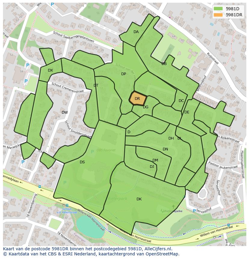 Afbeelding van het postcodegebied 5981 DR op de kaart.