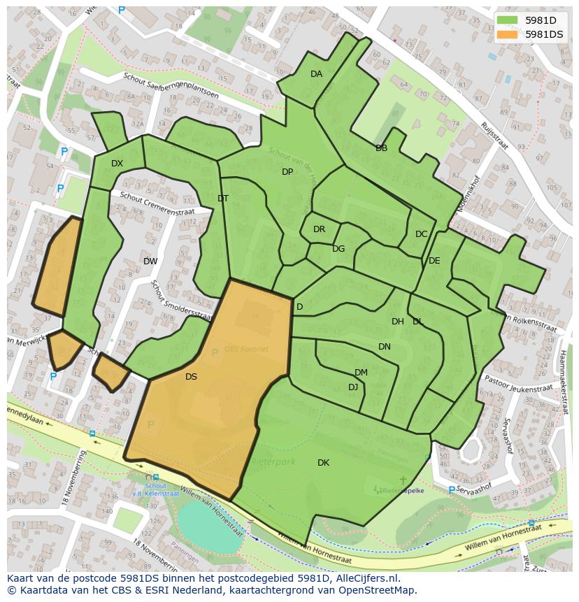 Afbeelding van het postcodegebied 5981 DS op de kaart.