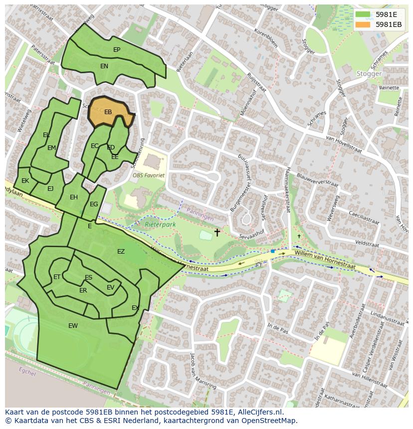 Afbeelding van het postcodegebied 5981 EB op de kaart.