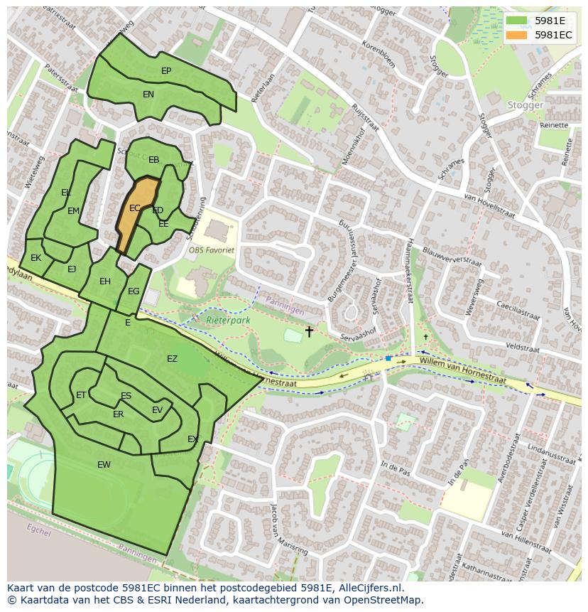 Afbeelding van het postcodegebied 5981 EC op de kaart.