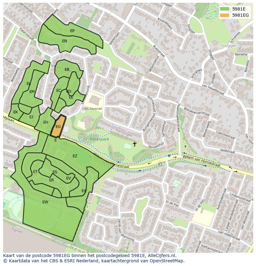 Afbeelding van het postcodegebied 5981 EG op de kaart.