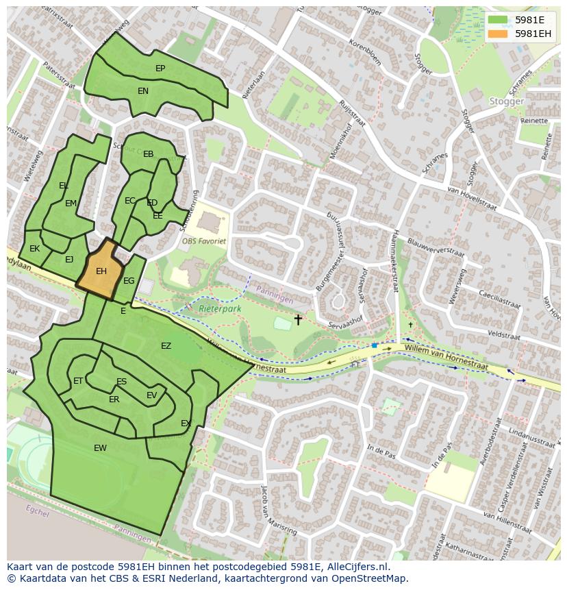 Afbeelding van het postcodegebied 5981 EH op de kaart.