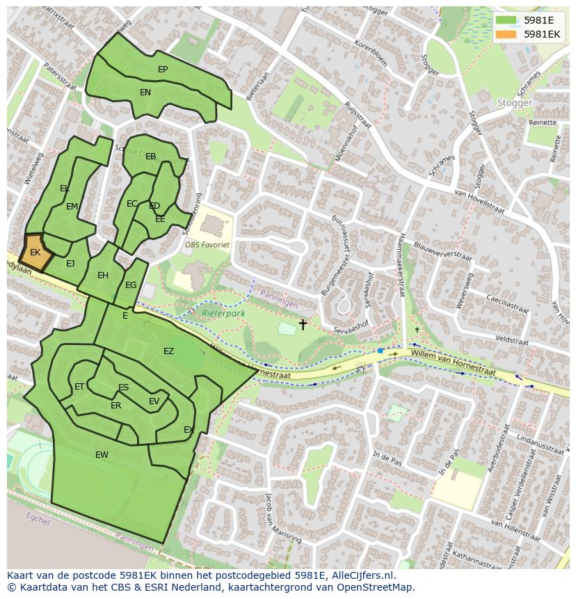 Afbeelding van het postcodegebied 5981 EK op de kaart.