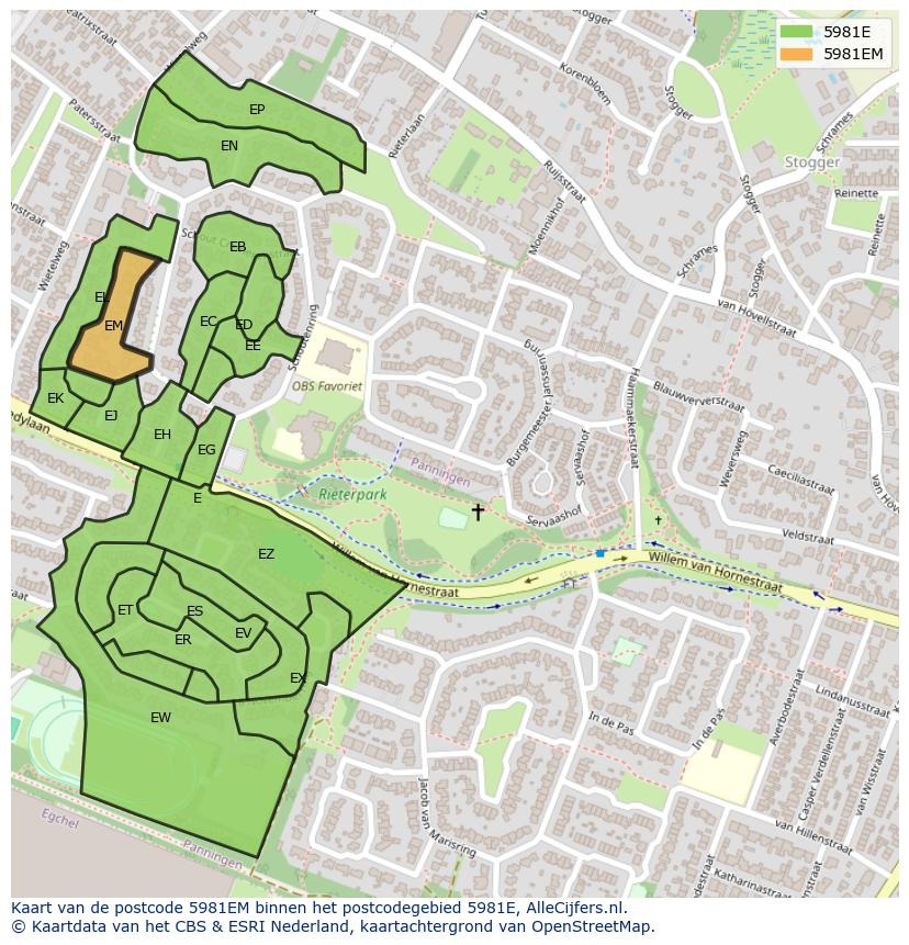 Afbeelding van het postcodegebied 5981 EM op de kaart.