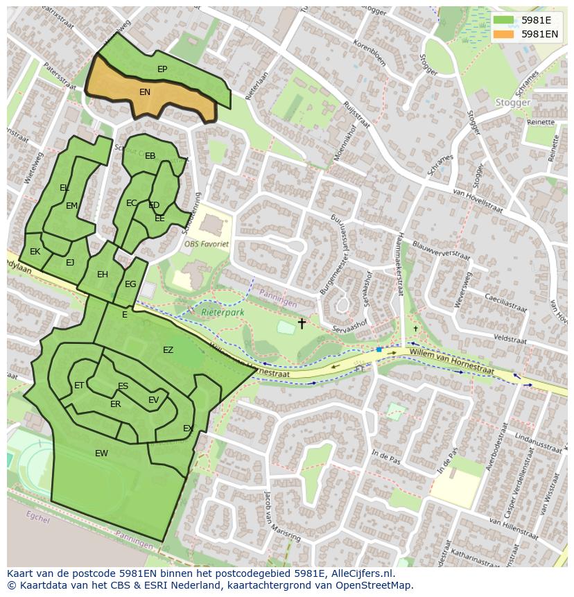 Afbeelding van het postcodegebied 5981 EN op de kaart.