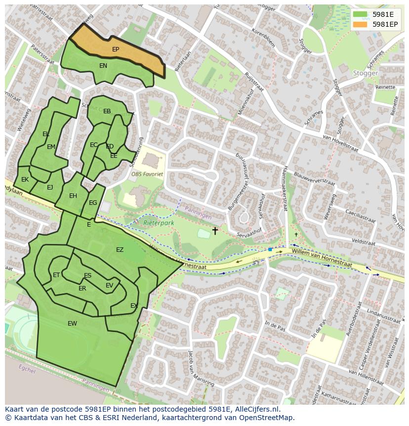 Afbeelding van het postcodegebied 5981 EP op de kaart.