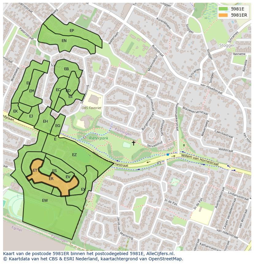 Afbeelding van het postcodegebied 5981 ER op de kaart.