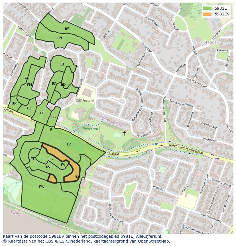 Afbeelding van het postcodegebied 5981 EV op de kaart.