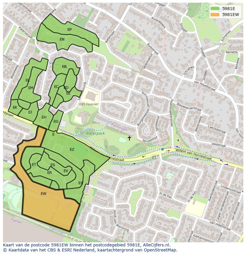 Afbeelding van het postcodegebied 5981 EW op de kaart.
