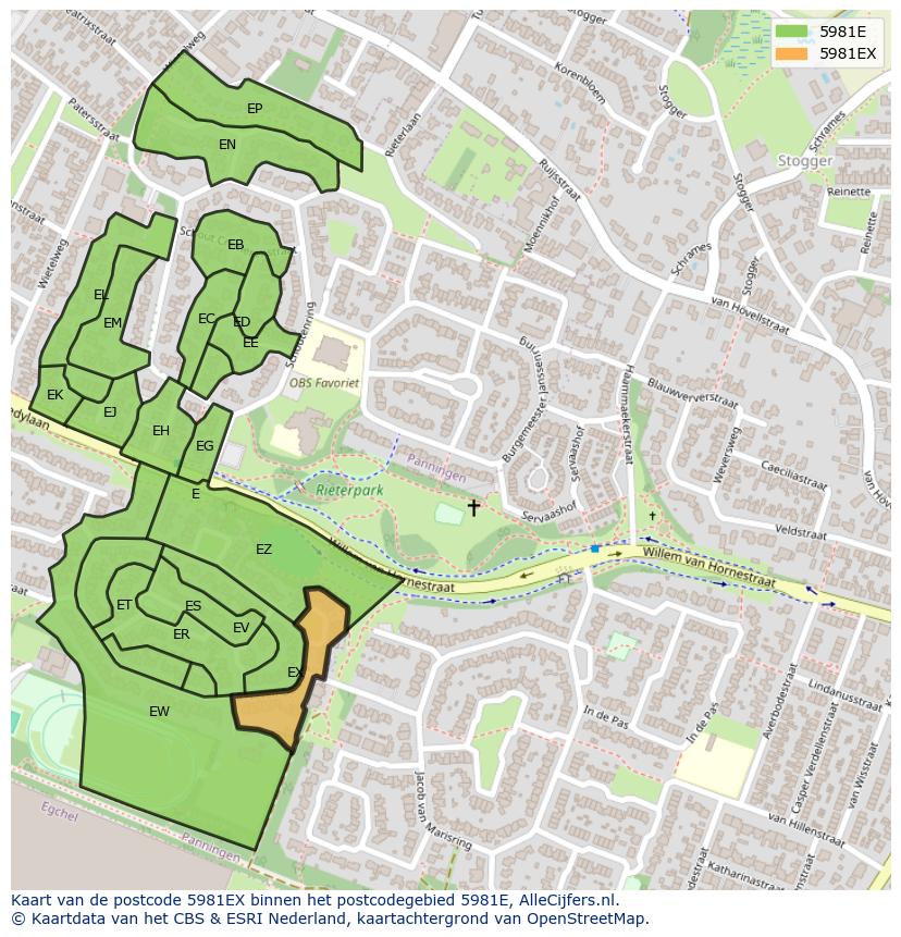 Afbeelding van het postcodegebied 5981 EX op de kaart.