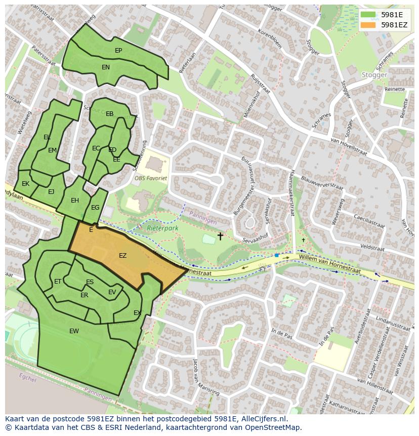 Afbeelding van het postcodegebied 5981 EZ op de kaart.