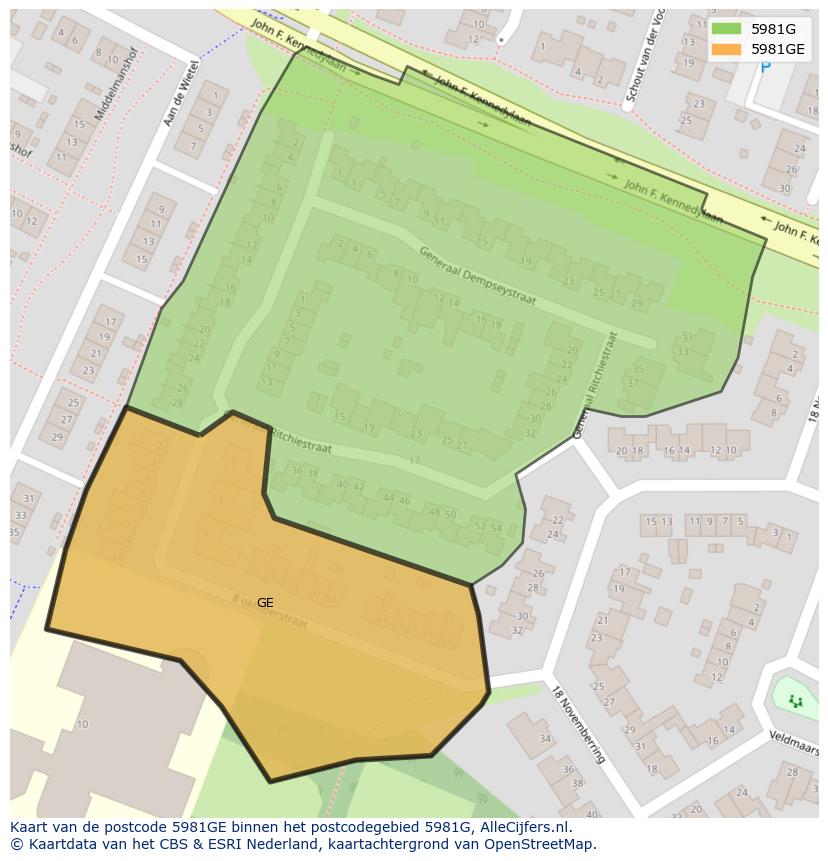Afbeelding van het postcodegebied 5981 GE op de kaart.