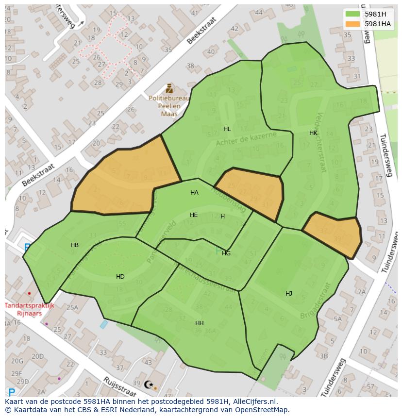 Afbeelding van het postcodegebied 5981 HA op de kaart.
