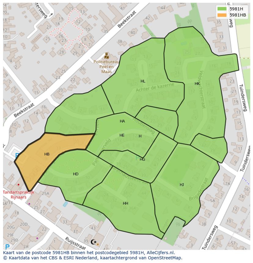 Afbeelding van het postcodegebied 5981 HB op de kaart.