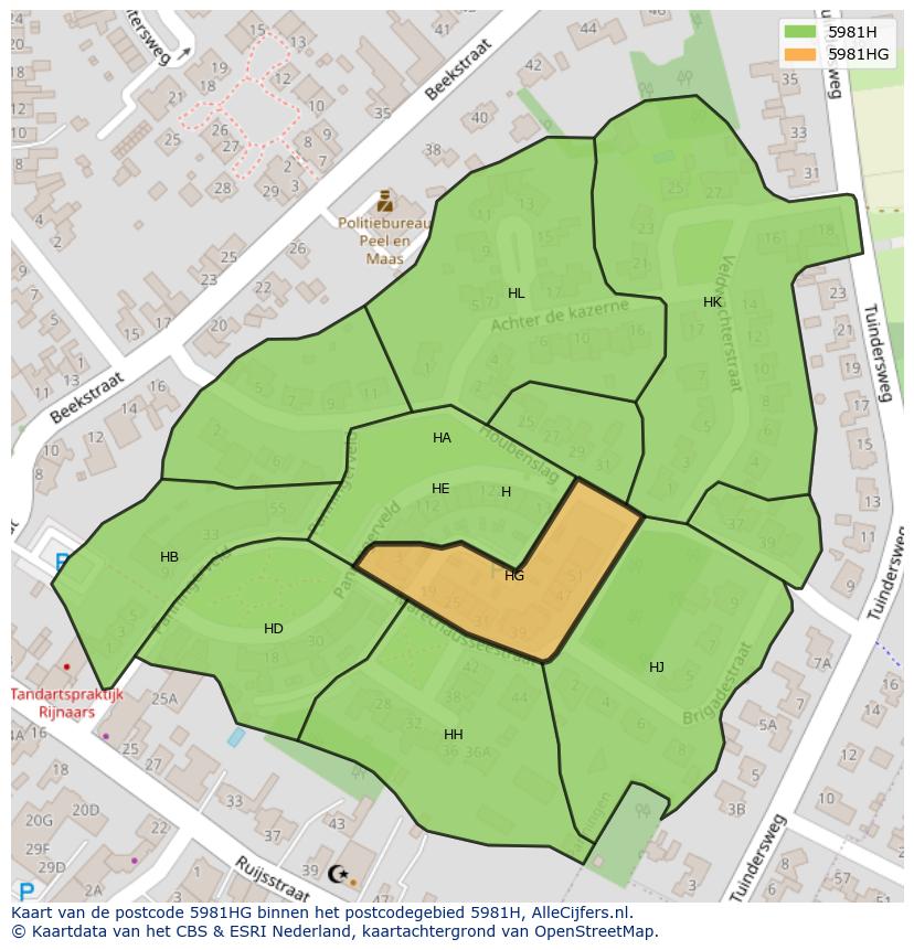 Afbeelding van het postcodegebied 5981 HG op de kaart.