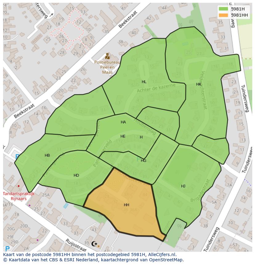 Afbeelding van het postcodegebied 5981 HH op de kaart.