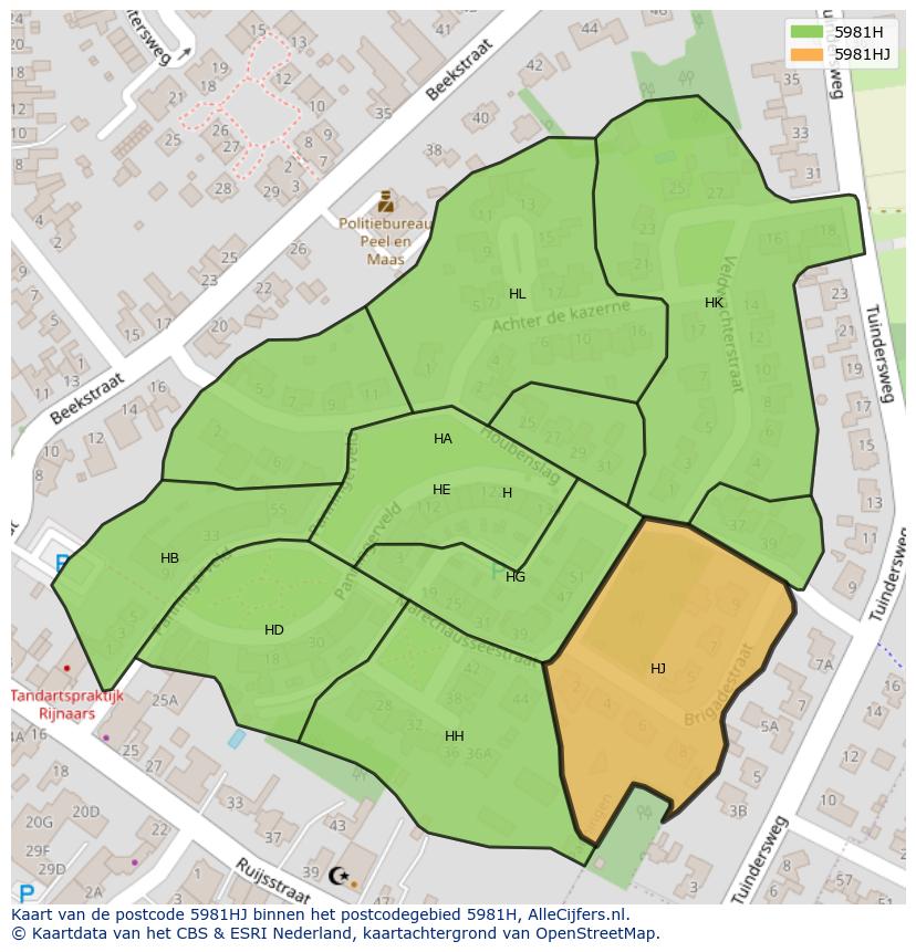 Afbeelding van het postcodegebied 5981 HJ op de kaart.