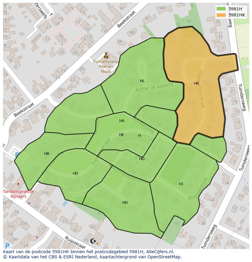 Afbeelding van het postcodegebied 5981 HK op de kaart.