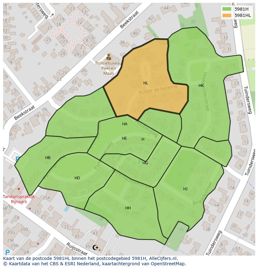 Afbeelding van het postcodegebied 5981 HL op de kaart.