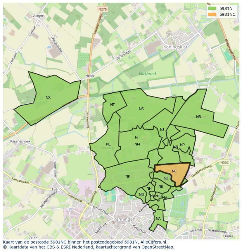 Afbeelding van het postcodegebied 5981 NC op de kaart.