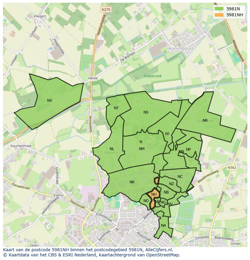 Afbeelding van het postcodegebied 5981 NH op de kaart.