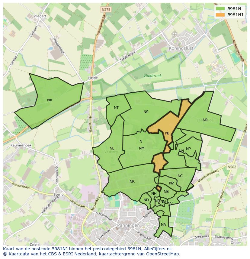 Afbeelding van het postcodegebied 5981 NJ op de kaart.
