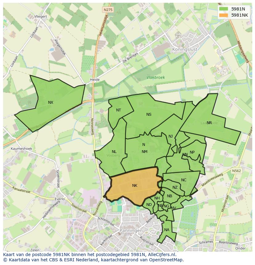 Afbeelding van het postcodegebied 5981 NK op de kaart.
