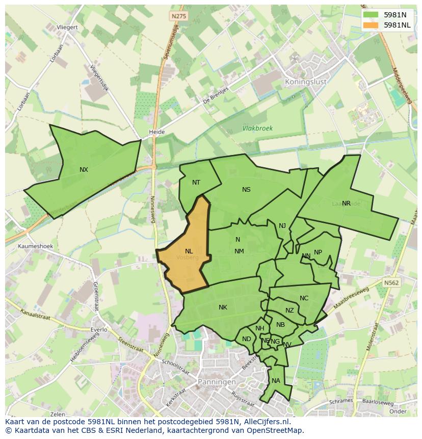 Afbeelding van het postcodegebied 5981 NL op de kaart.