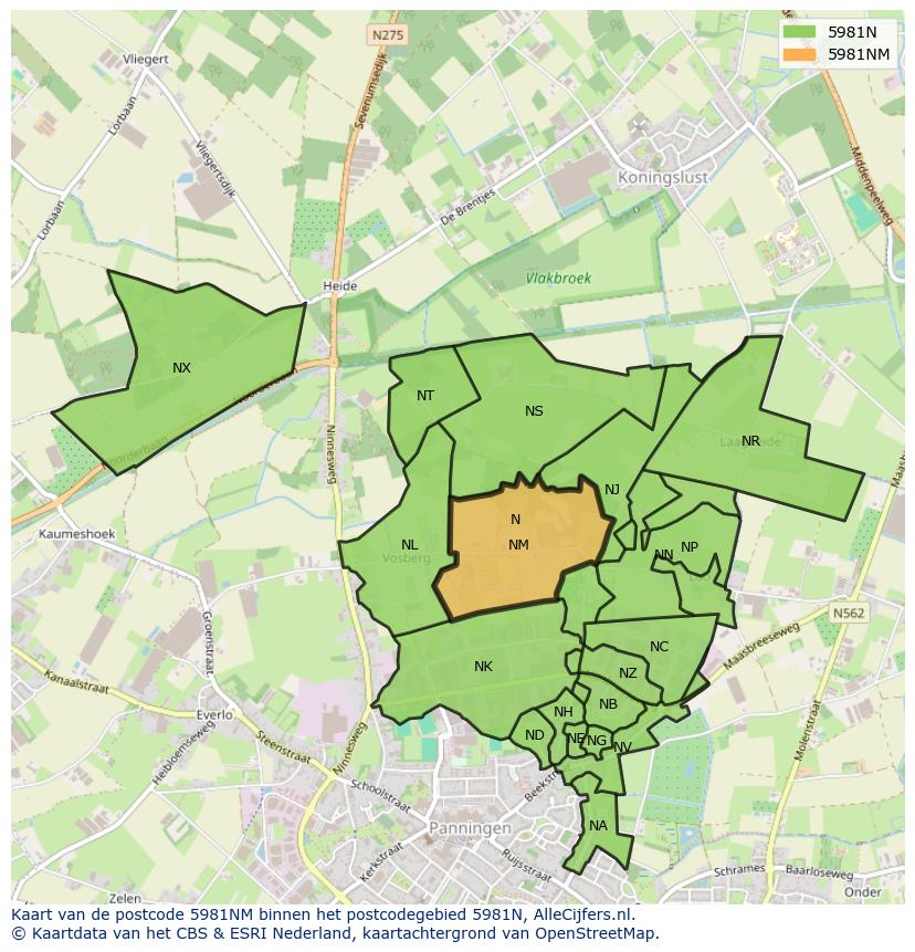 Afbeelding van het postcodegebied 5981 NM op de kaart.