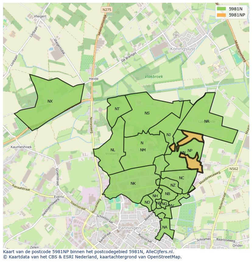 Afbeelding van het postcodegebied 5981 NP op de kaart.
