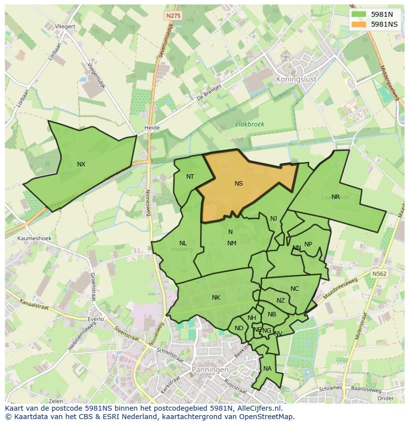 Afbeelding van het postcodegebied 5981 NS op de kaart.