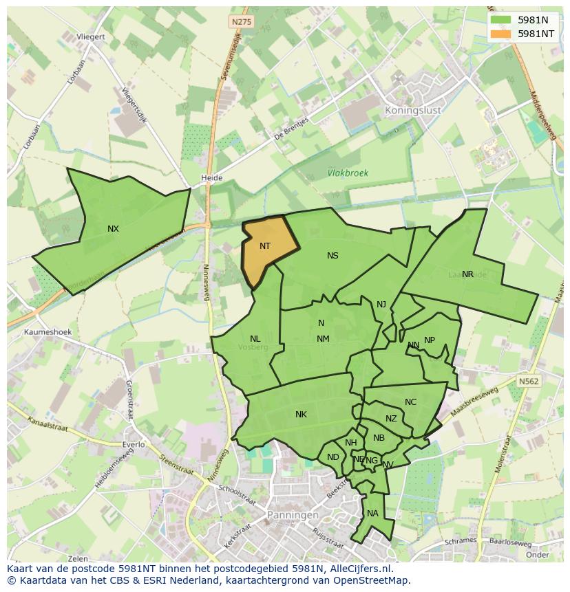 Afbeelding van het postcodegebied 5981 NT op de kaart.