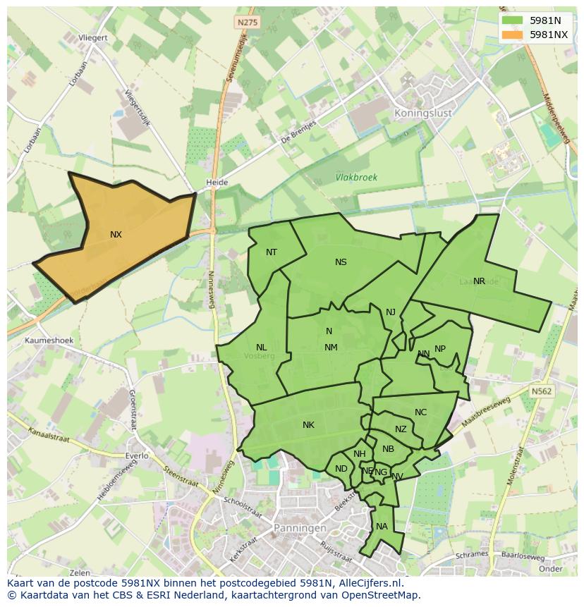 Afbeelding van het postcodegebied 5981 NX op de kaart.