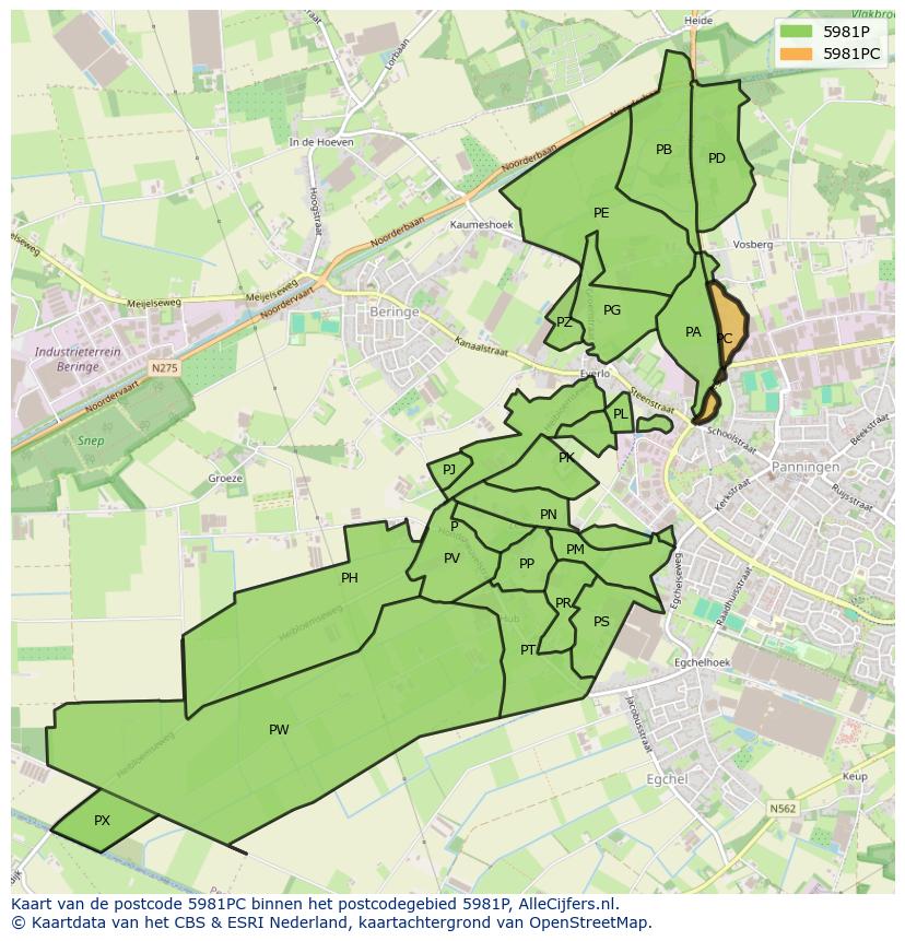 Afbeelding van het postcodegebied 5981 PC op de kaart.